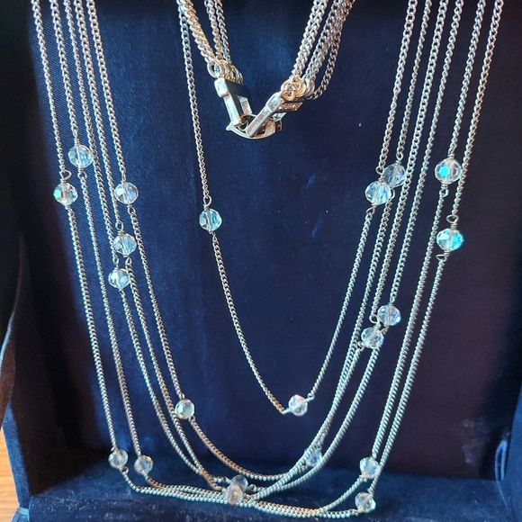 Necklace 15" w/6 Strands & Aurora Borelious Beads& Plates w/Faux Chip Diamonds. - Picture 6 of 9